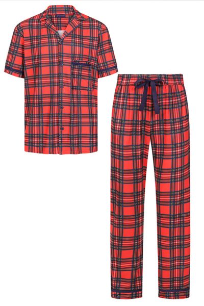 Red Tartan Jersey Men's Pyjama Set