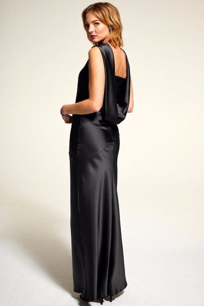 Silky gown with cowl neck