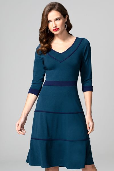 V Neck Dress with Contrast Piping