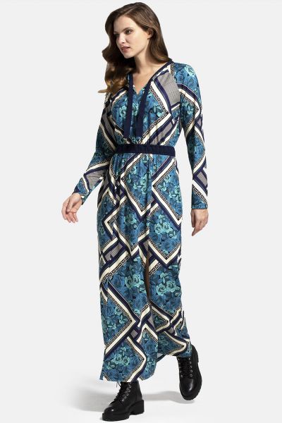 Long Sleeve Maxi Dress with Neck Tie