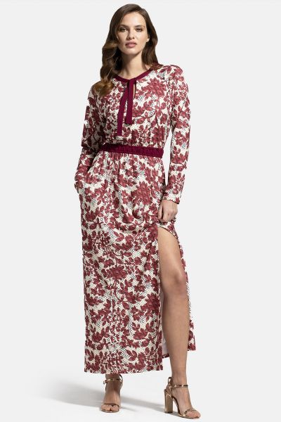 Long Sleeve Maxi Dress with Neck Tie