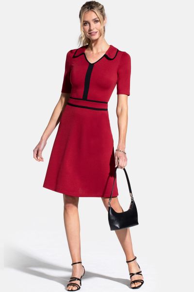 Contrast Piping Dress with Flared Skirt