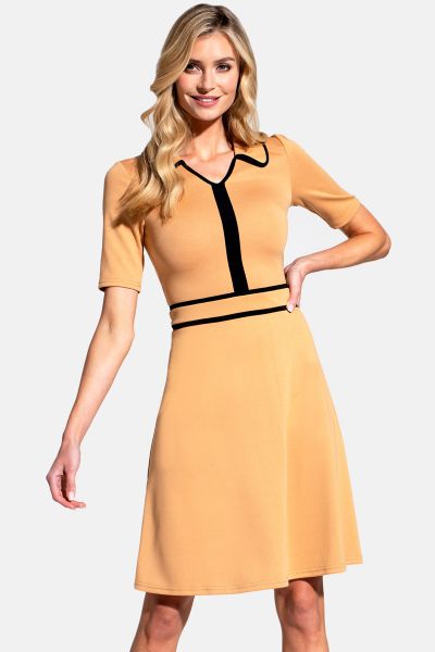 Contrast Piping Dress with Flared Skirt