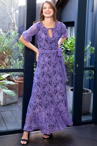 Keyhole Lace Dress with Asymmetric Hem