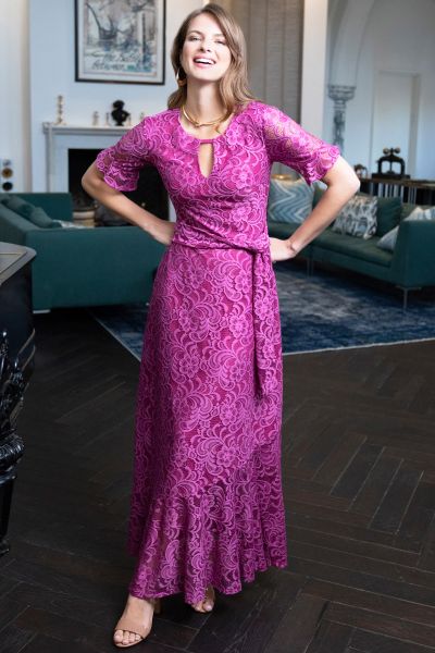 Keyhole Lace Dress with Asymmetric Hem