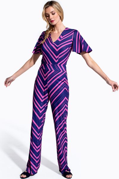 Straight Leg Jumpsuit with V-neck and Flare Sleeves