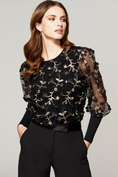 Blouson Sleeved Embroidered Top