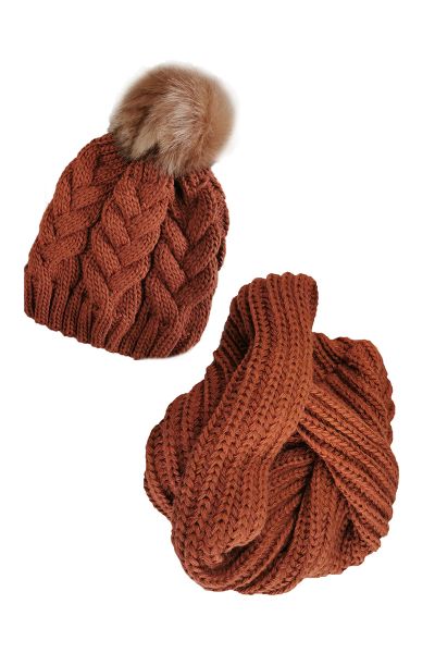 Womens Winter Beanie Hat and Snood Set
